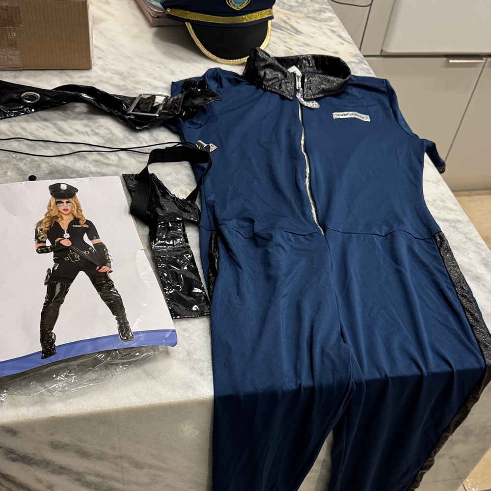 Woman 5 pcs Blue Police Costume Jumpsuit size XL 14-16